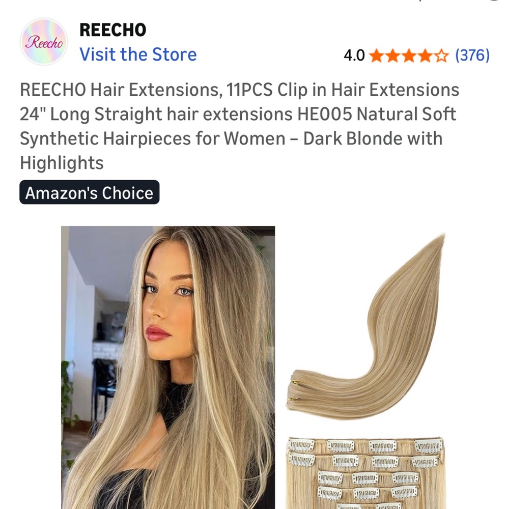 Reecho 11 piece Dark Blonde Hair Extensions with Highlights